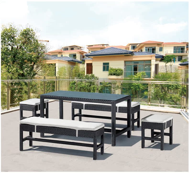 Bàn hình chữ nhật kết hợp ghế mây ban công sân thượng bàn bar và ghế giải trí sân vườn cao ngoài trời đồ gỗ ngoài trời bàn ghế ban công nhỏ