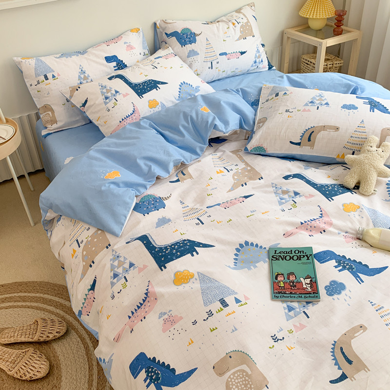 Nordic ins full cotton linen 4 pieces of boy bed gasawara summer children's bed bedding pure cotton quilt cover three sets 4