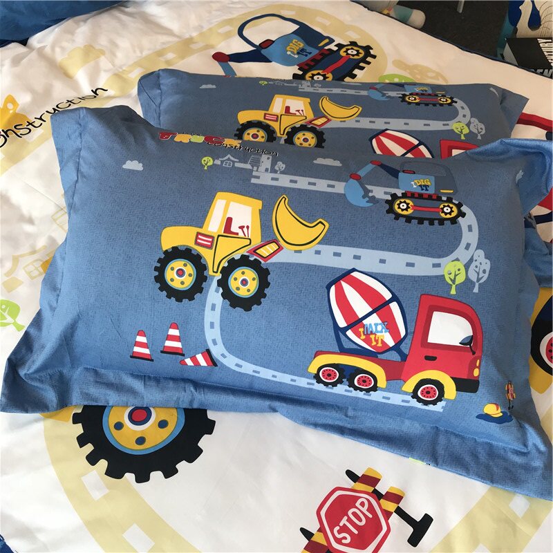 Children's cartoon all-cotton car pillowcase 48 * 74 pair of loaded pure cotton boy engineering car cute pillowcase 