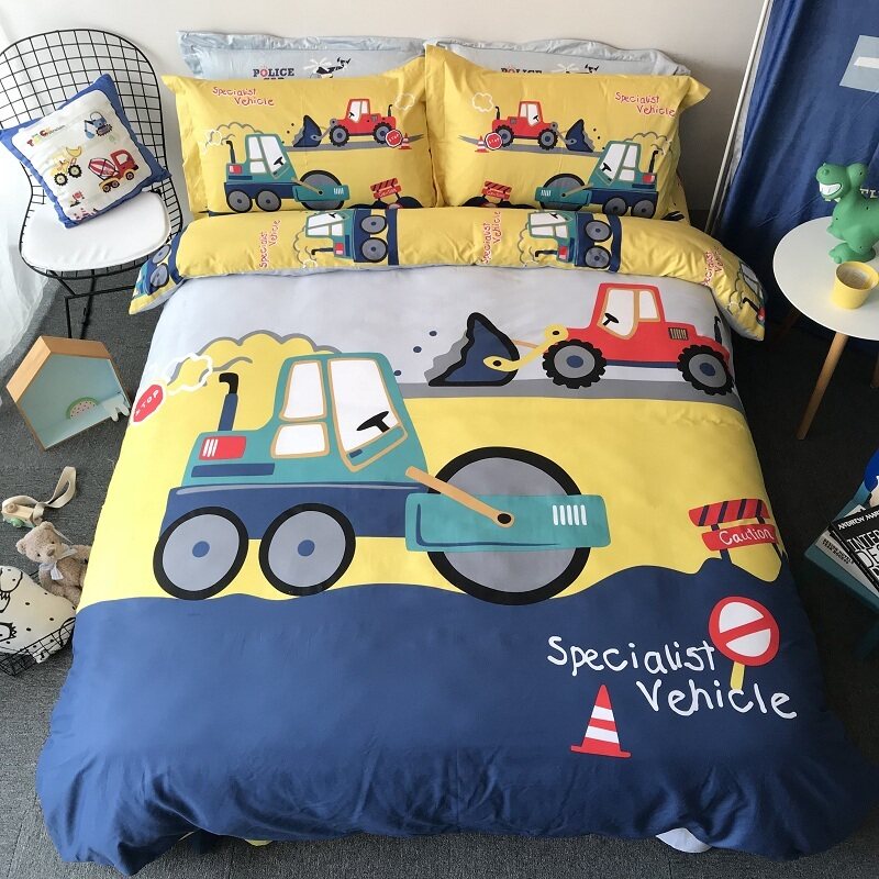 Children's cartoon four-piece cotton boy bedding bedding cotton boy car quilt cover cute three-piece set