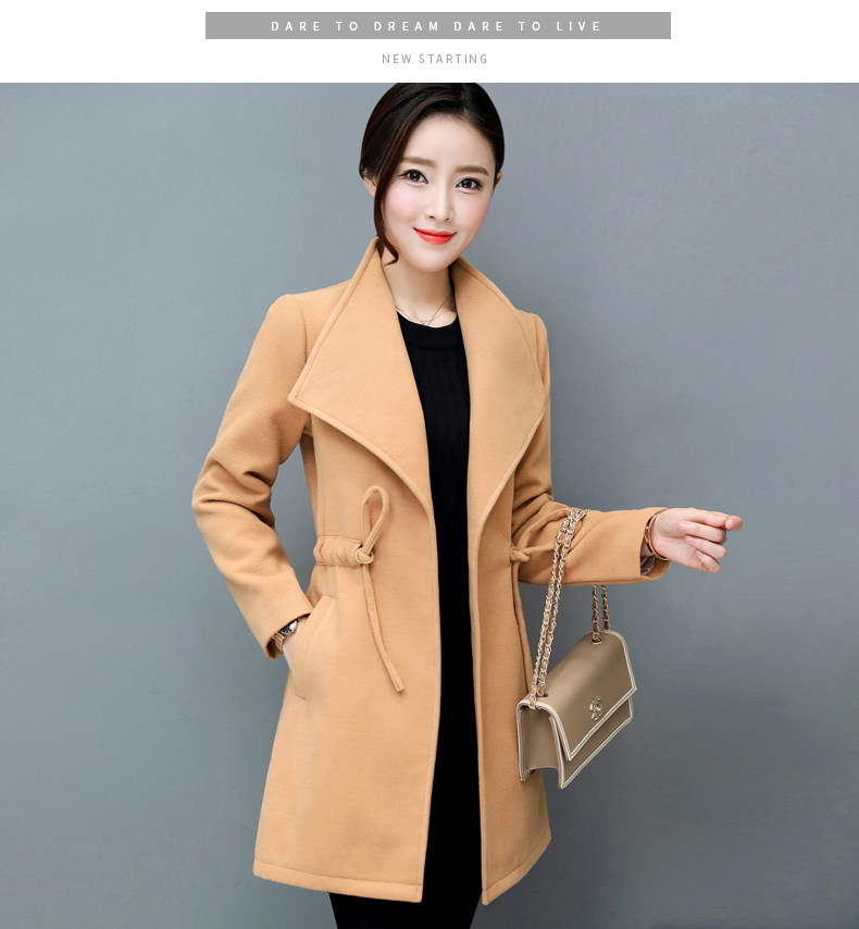 Winter Women Warm Wool Lapel Trench Coat Long Slim Overcoat OutwearWine Red intl Lazada PH