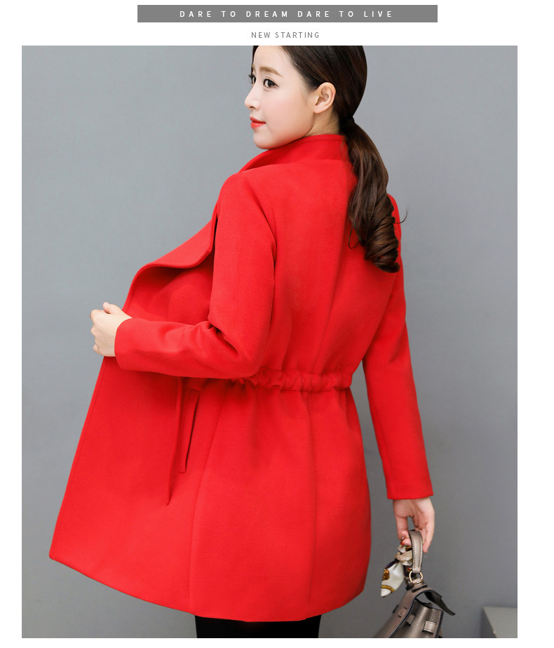 Winter Women Warm Wool Lapel Trench Coat Long Slim Overcoat Outwear
