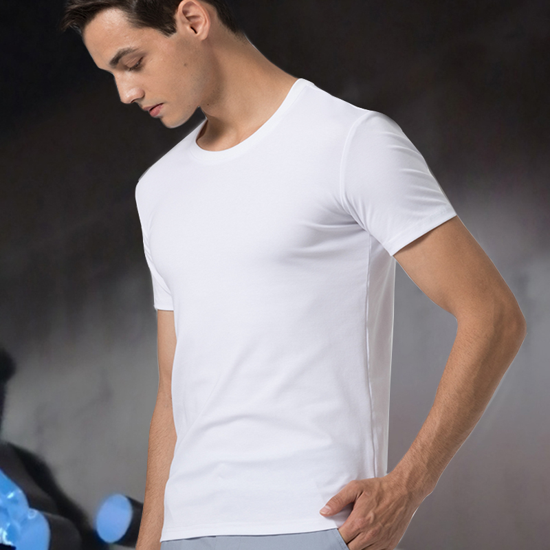Super Elastic and Supple Spring & Fall Bottoming Shirt, High Elastic T-Shirt, Men's Short-Sleeved Slim Round Neckline Fitness Top, Off-White