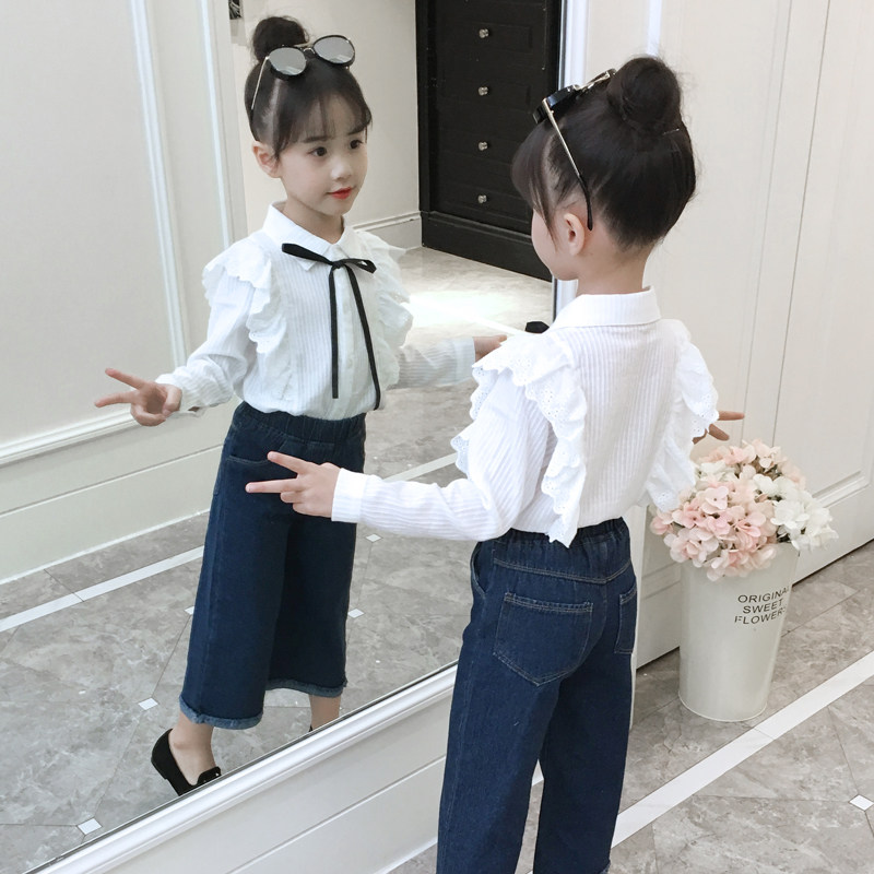 Girl Spring Dress Shirt 2022 New Children Spring Autumn 5 Foreign Pie Shirt Long Sleeve Pure Cotton 6 White 8 Han Version 9 Year Old Tide