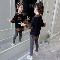 Girls sweatclothes 2021 new autumn Korean version of fashionable foreign children fake Two Plaid spring and autumn coat tide autumn