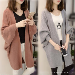 Bat-sleeve Cardigan Sweater Jacket Women's Mid-Length 2024 Spring Autumn Winter New Korean Style Loose Knitwear Thickened