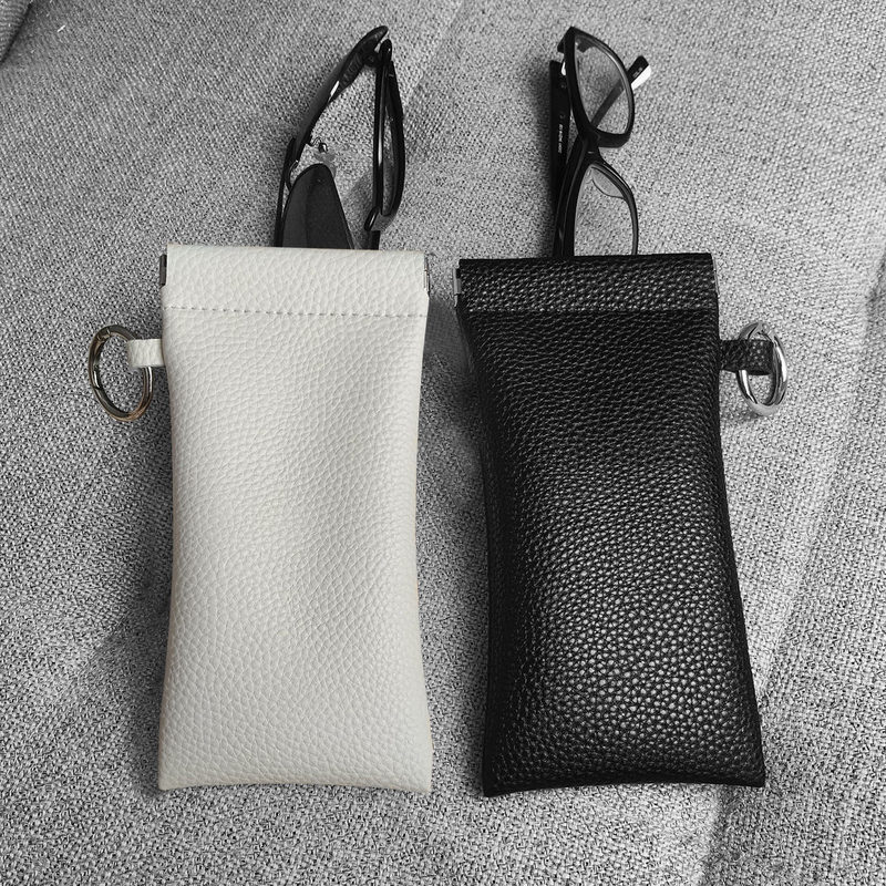 Genuine Leather Glasses Storage Bag, Convenient for Myopia Glasses, Sunglasses, Can Be Hung, Automatic Closing, High-Grade Cowhide Glasses Bag