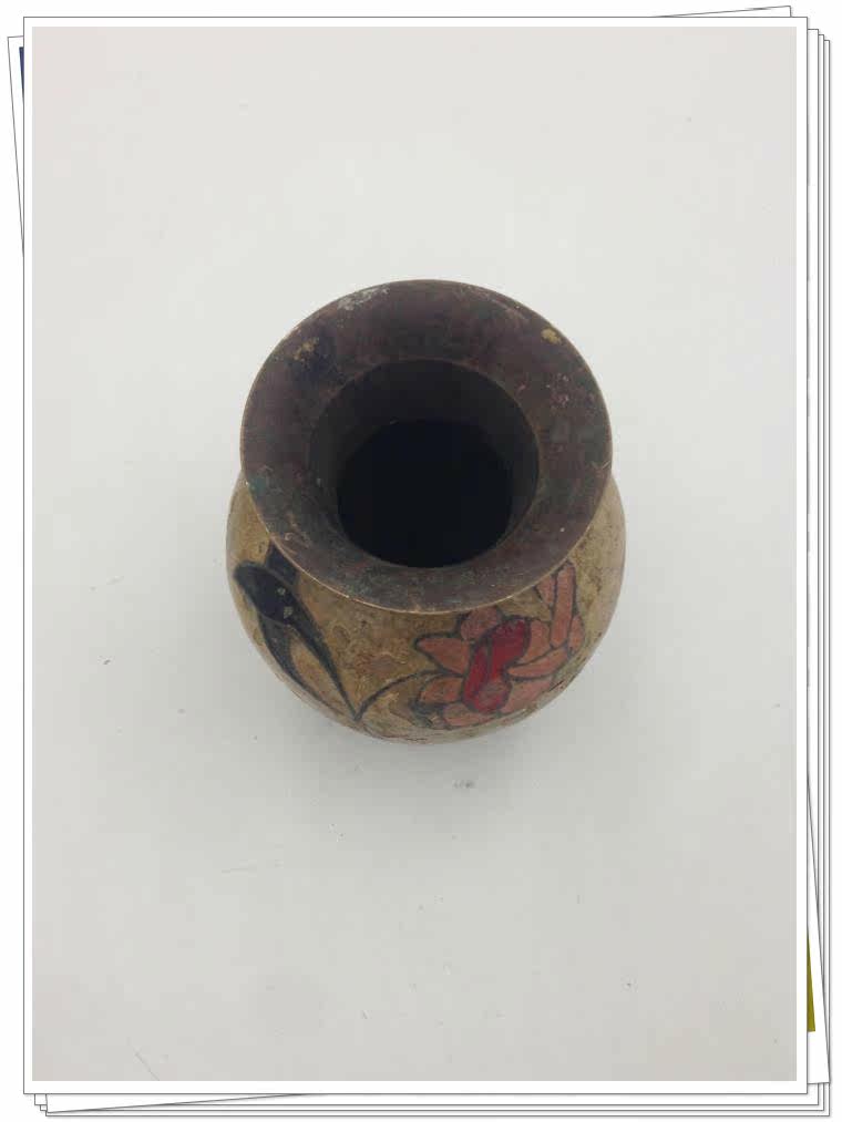 Камеры 西洋收藏312977彩漆花瓶二手铜工艺摆件软装回流金属器艺术品礼品