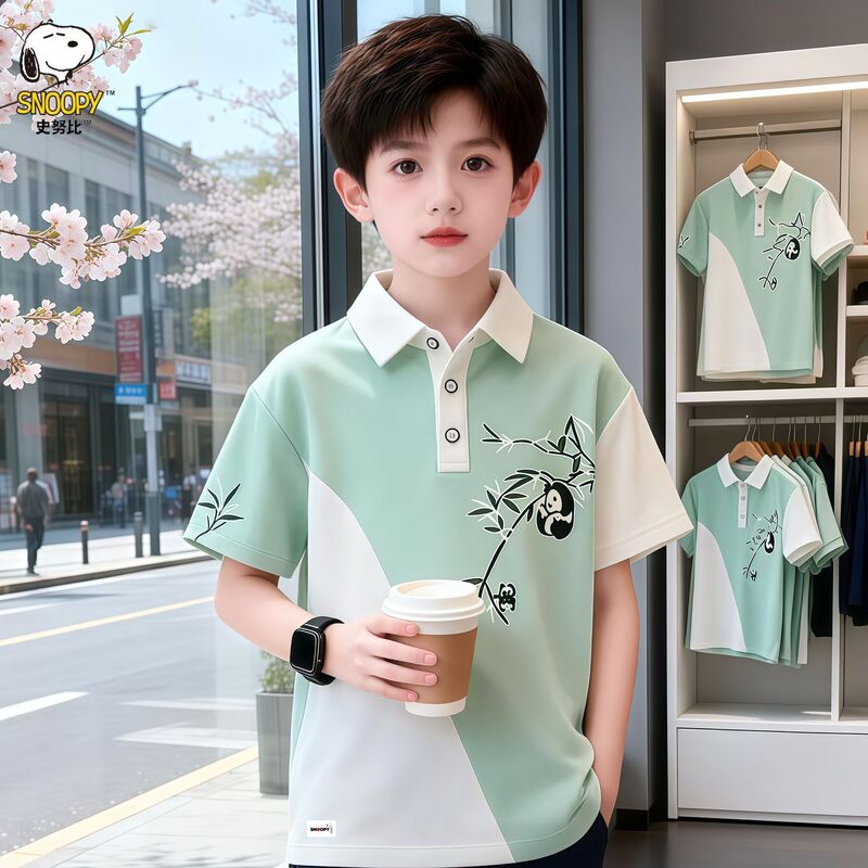 Snoopy Boys' Polo Shirt Short-Sleeved Summer Outfit for Older Children Korean Style T-Shirt Set Summer Children's T-Shirt Top Snoopy Boys' Polo Shirt Short-Sleeved Summer Outfit for Older Children Korean Style T-Shirt Set Summer Children's T-Shirt Top