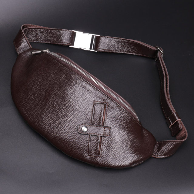Genuine leather waist bag men's fashion mobile phone bag first layer cowhide casual chest bag outdoor sports small backpack multi-functional shoulder bag