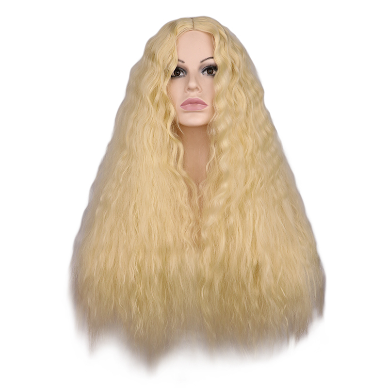 Golden Long Curly Hair, Fluffy Corn Wave Curls, Black Afro Wig, African Curly Wig, Middle-Parted Wig, Multi-Color