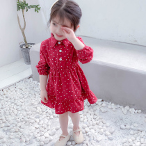 2022 Spring Dress New Girl Dress Dress Baby Foreign Air Broken Flowers Podot Princess Dress Children Long Sleeve Dress Red