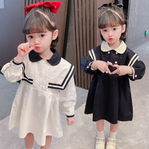 Girls Academy Wind Dress Dress Foreign Air 2022 New Little Girl Spring Autumn Dress Baby Princess Dress Korean Version Long Sleeve Dress