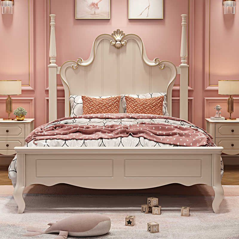 All solid wood children's bed 1 2m single bed American light luxury walnut 1 5 m children's minimal princess bed