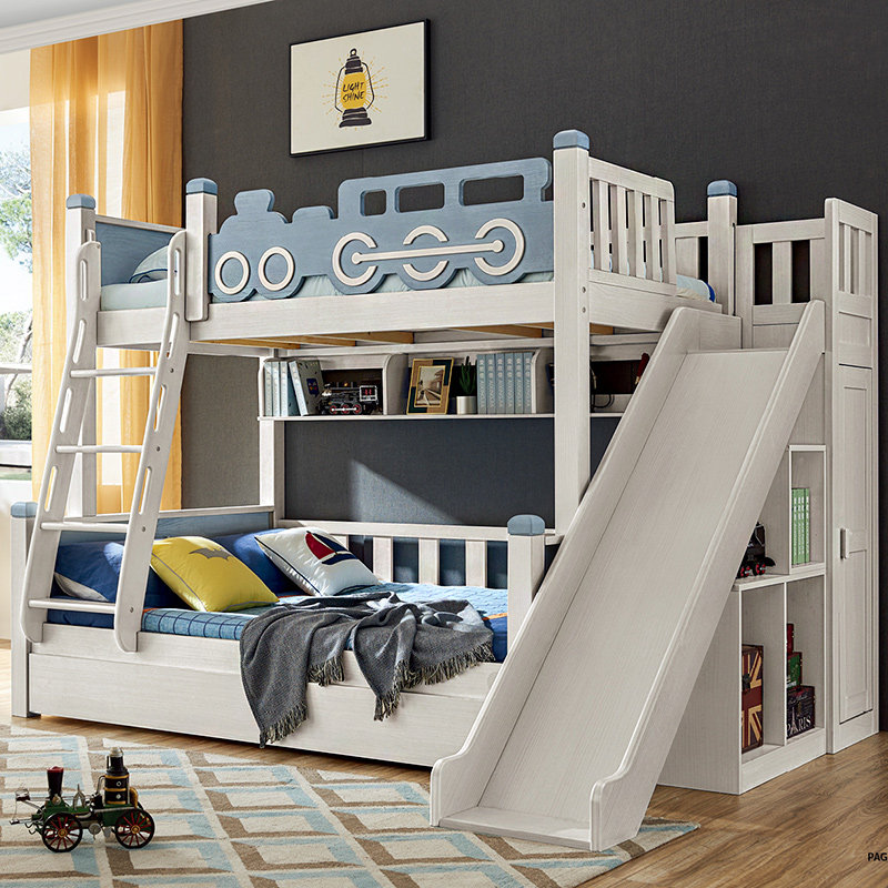 Full solid wood Children's bed Boy bed Two floors bunk beds 1 5m high and low bed primary-secondary bed solid wood upper and lower bed double bed-Taobao