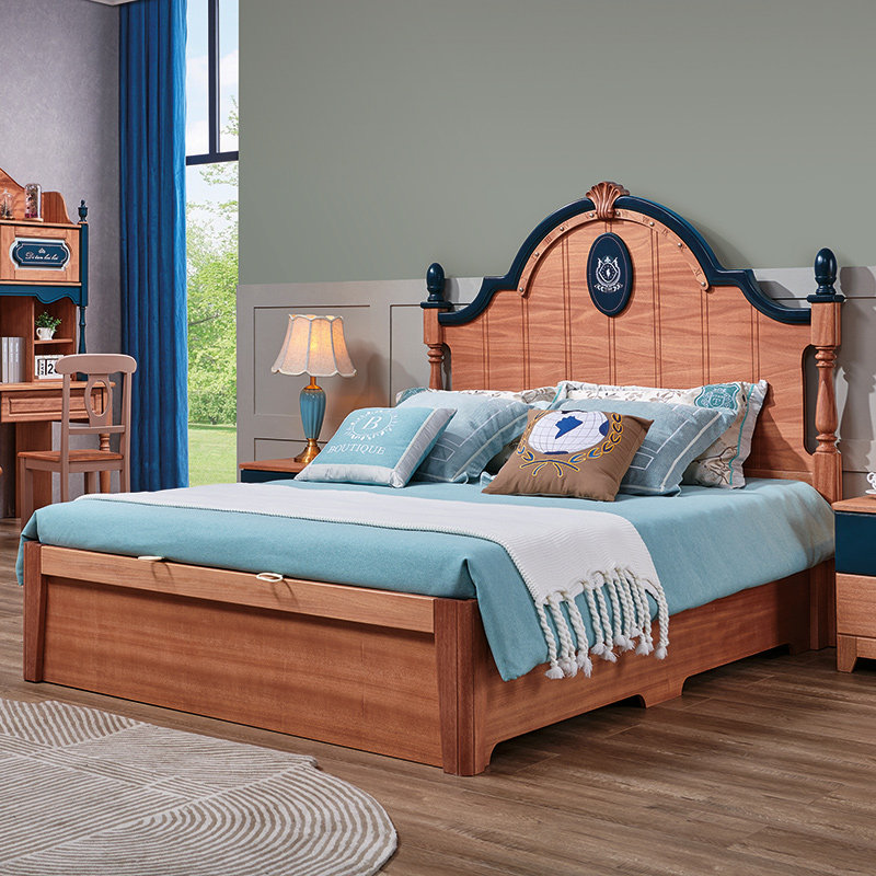 American Child Bed Boy Log 1 5m Single Bed Storage for All - solid wood Boys Bed Wax Oil Suite