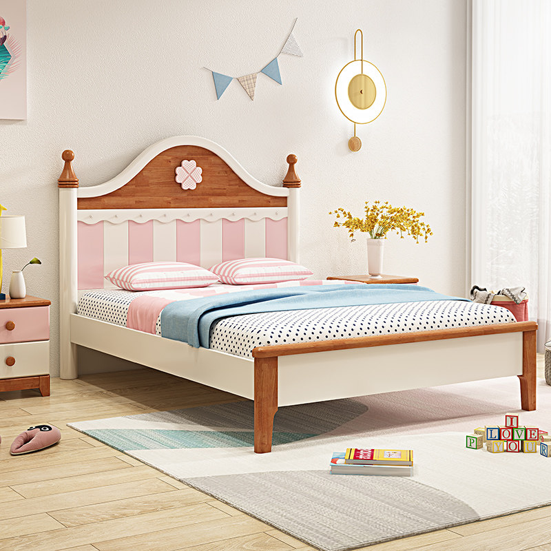 Solid wood children's bed girl Nordic log princess bed teenage girl single bed 1 5m pink cot