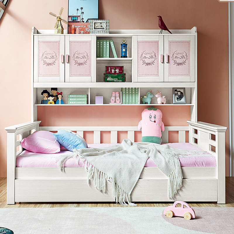 Solid Wood Wardrobe Bed Book Rack Bed Multifunction Bookcase Bed Head Cabinet Integrated Bed tatami bed Children's bed girl