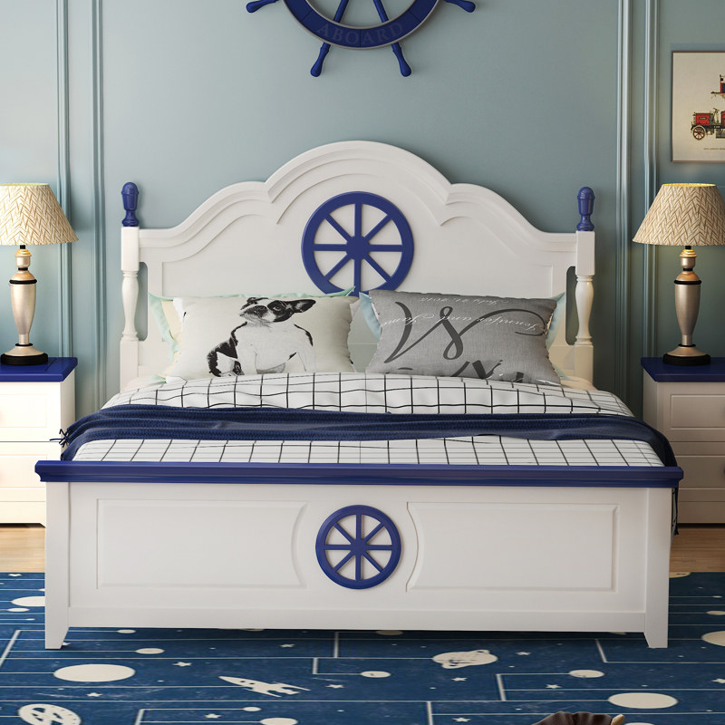 Mediterranean Children's Bed Boy 1 5m Solid Wood Bed European Teen Bed Furniture Suite Combined