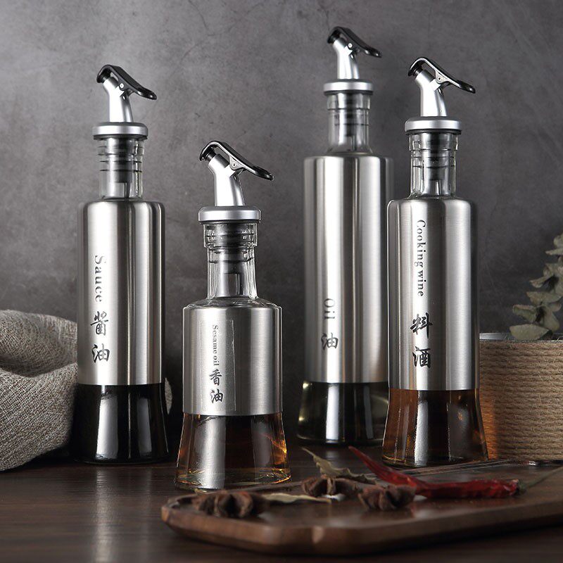 Stainless Steel Glass Seasoned Jar Anti Spill Vinegar Jar Soy Sauce Bottle of wine Sesame Oil Bottle home Commercial Barbecue Sauce Bottle