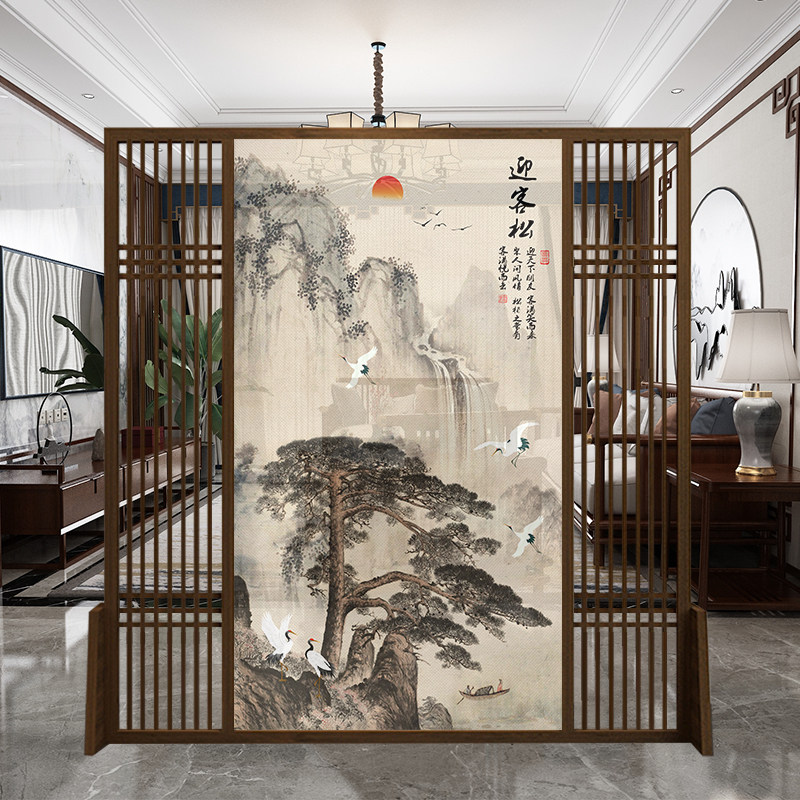 New Chinese screen partition living room decoration solid wood office mobile hotel modern shelter porch landscape seat screen