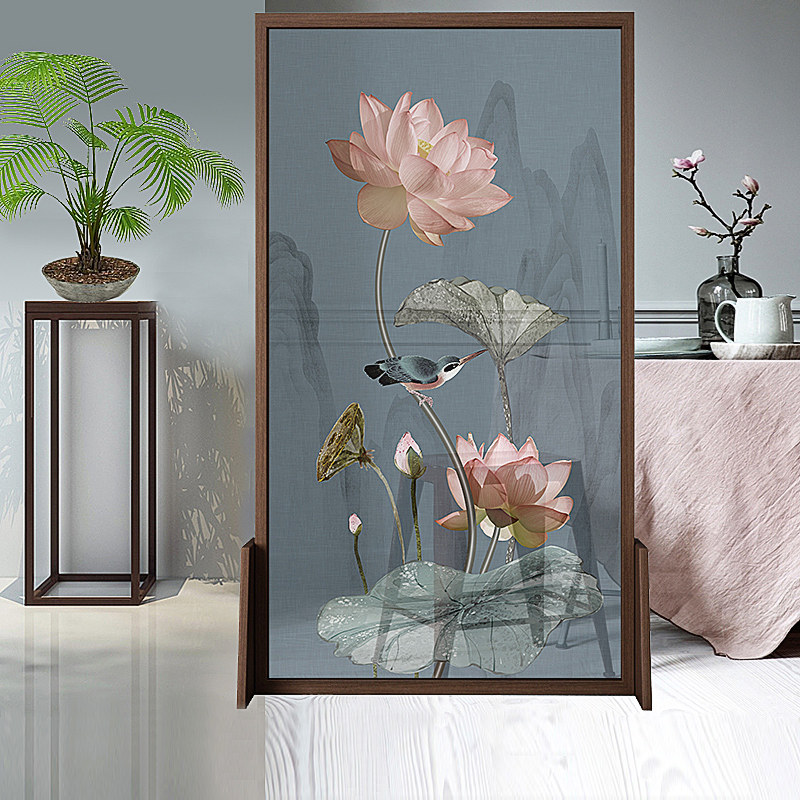 Screen partition wall solid wood decoration living room Chinese entryway home simple modern office mobile seat screen