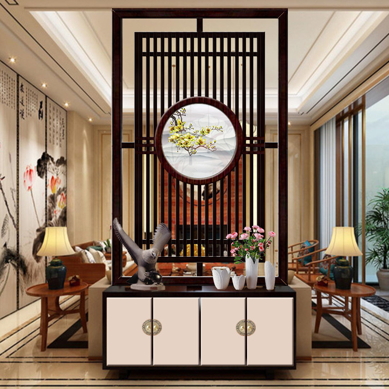 New Chinese style screen partition living room modern minimalist entry porch shoe cabinet locker hotel solid wood hollow seat screen