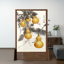  New Chinese style screen partition living room solid wood office entrance Simple modern Feng shui gourd mobile brake home