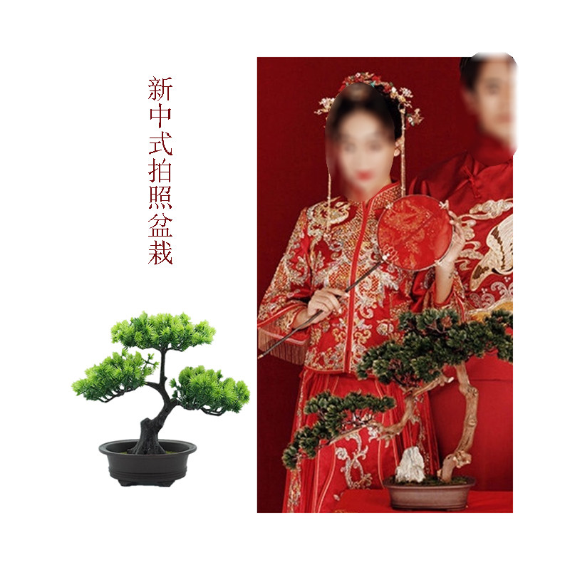 New Chinese photo-prop potted plant YingGuest Imitation Classical Show and Chinese Wind Gutting Filming Pendulum Green Planting