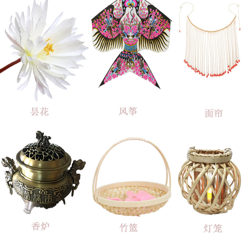 Ancient Wind Hanfu Photo-Prop Holding Items Flowers Light Cage Fan Flute Jade Rabbit Imitation Ancient Writing Real Photography Network Red Full Set