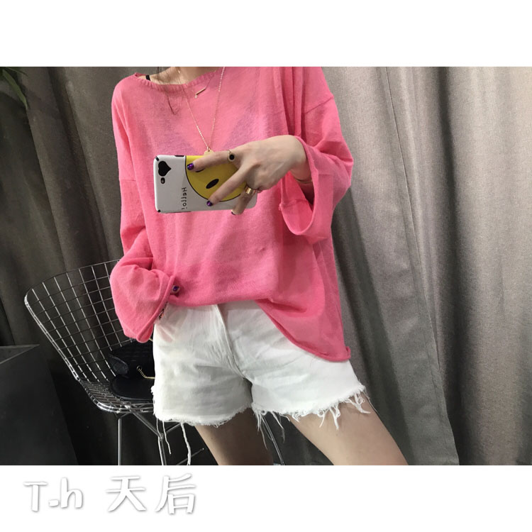 Mùa hè mới chính hãng mỏng phần cổ áo sơ mi cổ áo lỏng lẻo áo len Hàn Quốc nữ áo cardigan nữ