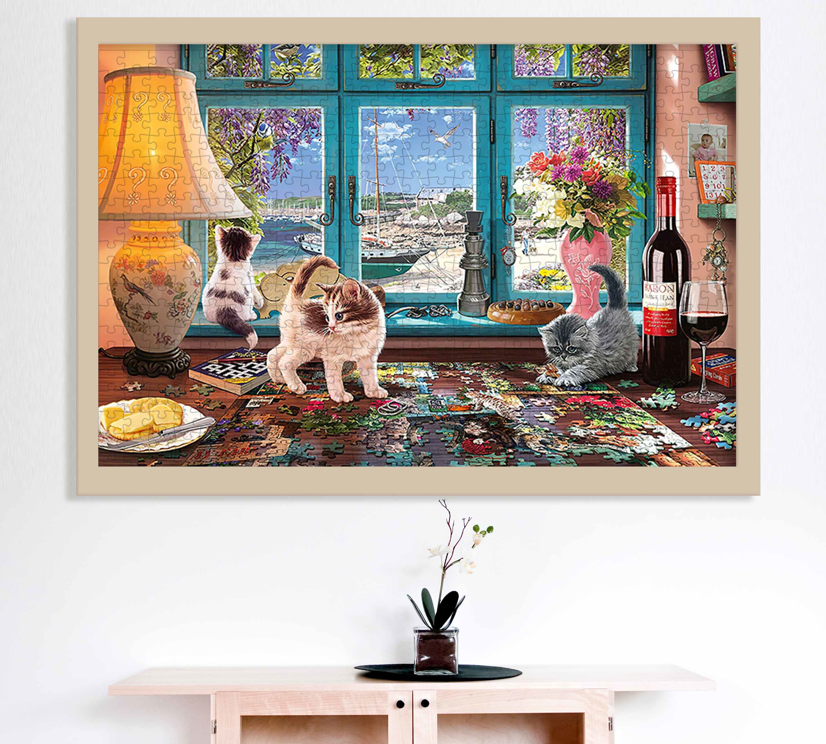Wood puzzle 1000 window counter cute cat 500 adult children to unpressurized 300 toys to send people creative ideas