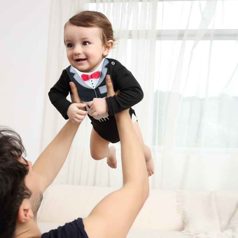 Baby bow tie creative romper Baby long-sleeved triangle romper jumpsuit Newborn full moon birthday dress