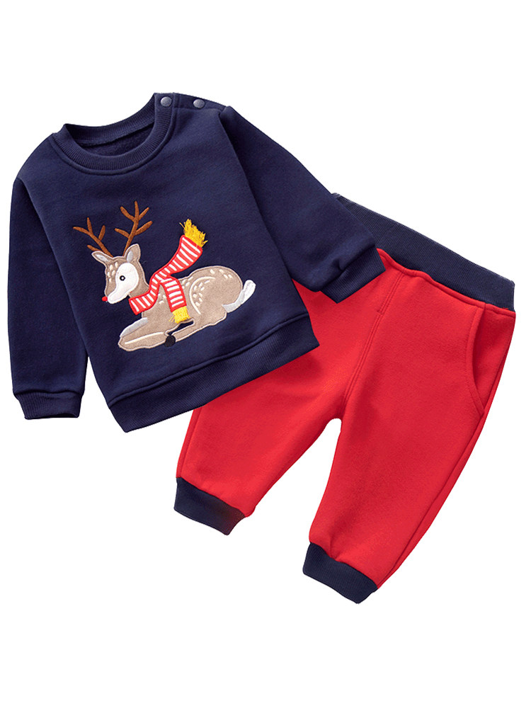 Korean version of the tide boy children's sweater autumn and winter set of head and shoulder buttons plus velvet plus thick cotton T suit new kindergarten school uniform