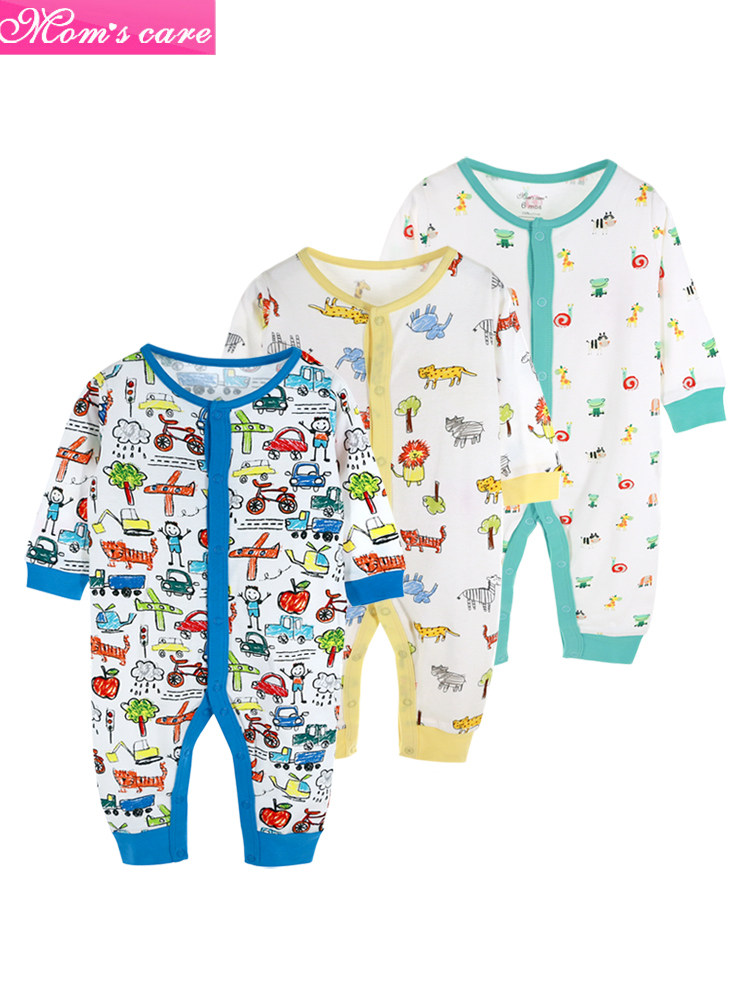 momscare long sleeve long-foot-to-wear baby pure cotton reptile full cotton baby cartoon open flap buttoned clothes