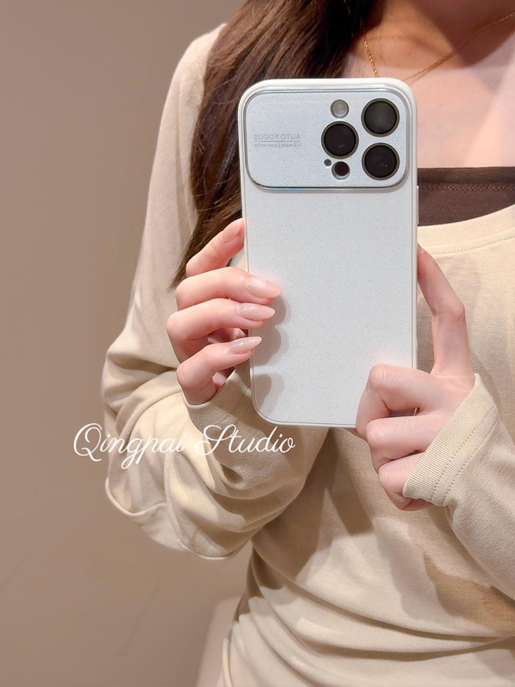 Lightweight Large Window Lens Film White Glass Case Suitable for Apple 17 Pro Max Phone Case iPhone 16 Pro New Model 15 Women's Model 14 High-End Solid Color 13 Simple Texture Full-Cover Hard Case
