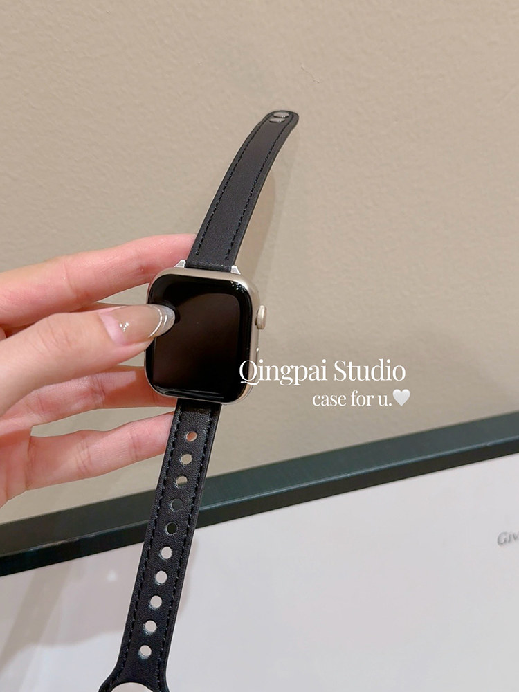 Lightweight Leather Strap for Apple Iwatch, Solid Color Button, Women's Model, Ultra2 New Model, S10 Wristband