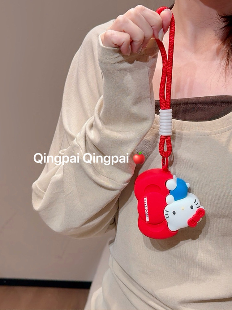 Lightweight Silicone Red Bow Cat Lanyard Suitable for Airpodspro3/2 Earphone Protective Case Airpods4 New Apple Third Generation Protective Case Earphone Shell Wireless Bluetooth Protective Case