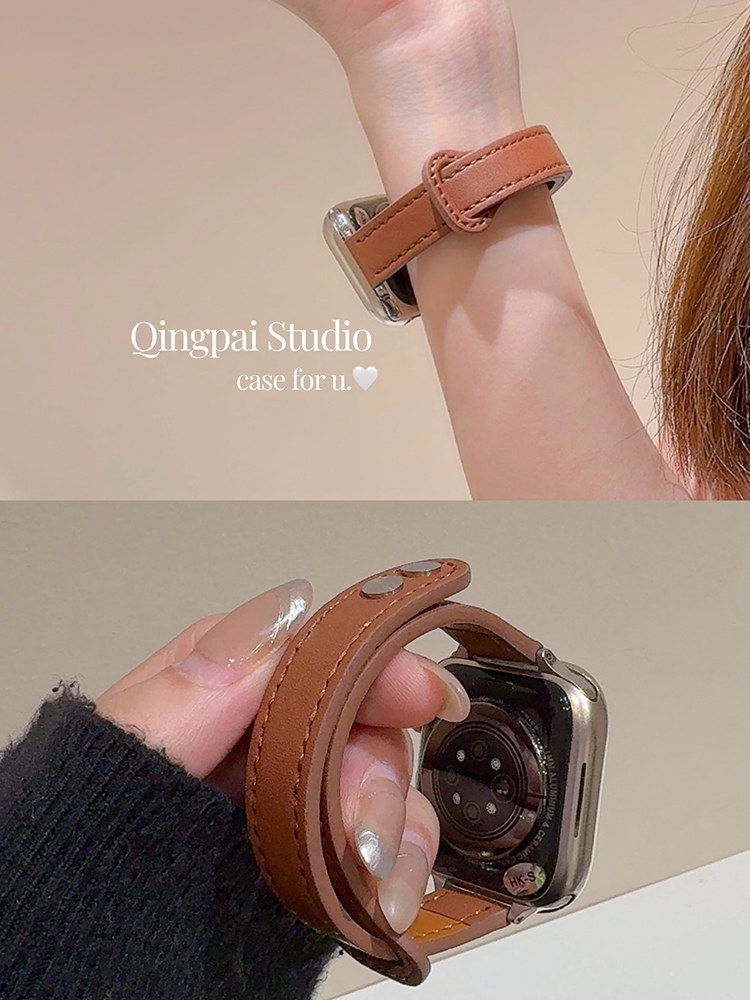 Lightweight Leather Strap for Apple Iwatch, Solid Color Button, Women's Model, Ultra2 New Model, S10 Wristband