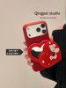 Lightweight Leather New Year Red 3D Heart Mirror Case with Lanyard Suitable for Apple 17 Pro Max Phone Case iPhone 16 Pro New Model 15 Women's Model 14 Simple 13 High-End Full-Cover Hard Case