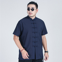 Summer mens large size loose short sleeve shirt mens fat increase casual fat solid color stand collar half sleeve shirt men
