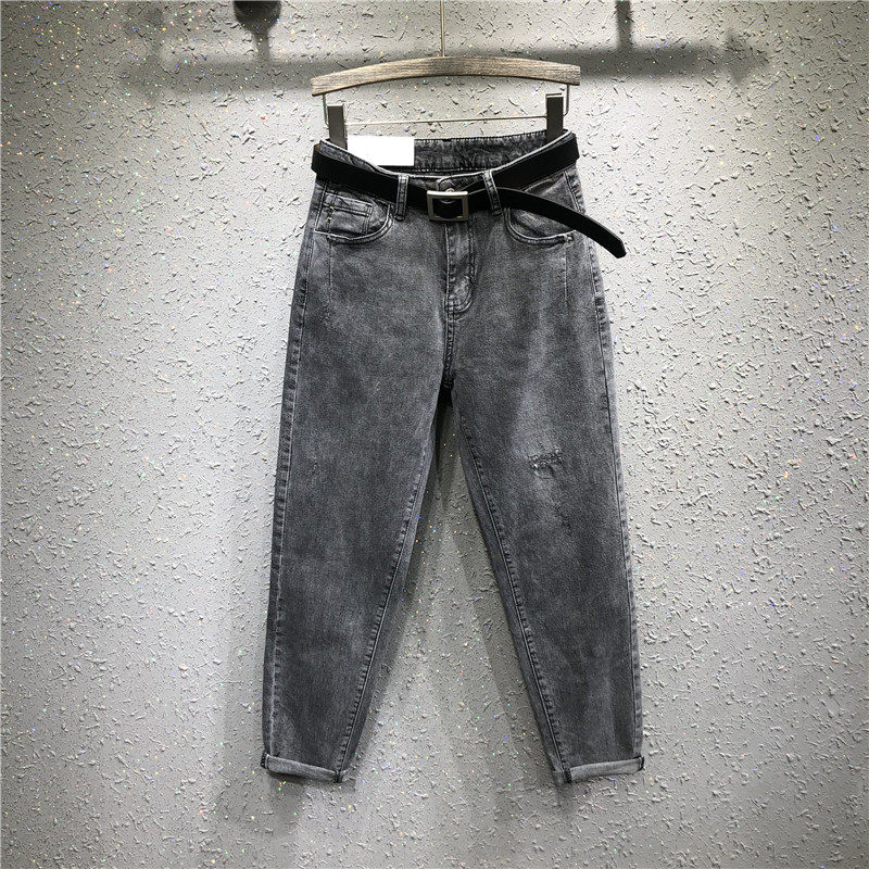 Tobacco grey Harun jeans Women's Euro 2022 Spring loaded with new high waist grinding to break small feet straight drum Radish Pants Women Pants