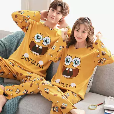 Korean couples pajamas long sleeve cotton spring and autumn cotton pajamas women men's summer thin home wear suit