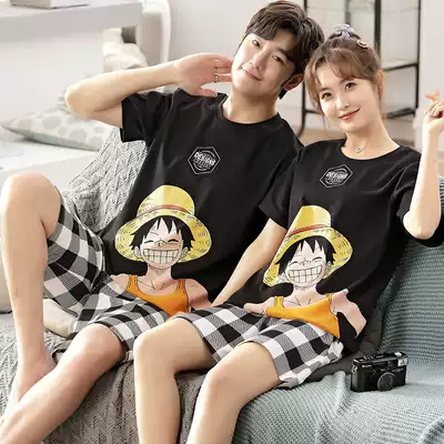 Couple pajamas women's summer cute pajamas women's pure cotton pajamas can be worn outside home clothes short-sleeved shorts suit men's trend