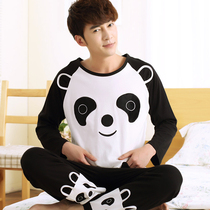 Pajamas mens long-sleeved spring and autumn pure cotton cartoon thin home clothes summer youth students cotton autumn suit
