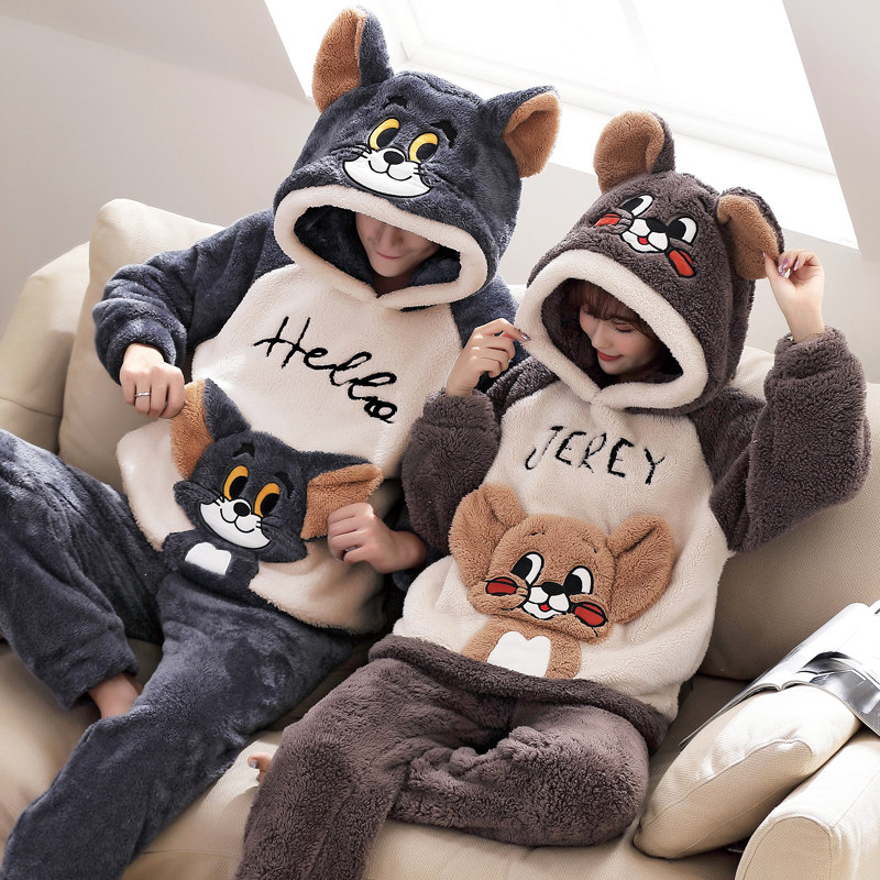 Couple pajamas autumn and winter coral velvet pajamas ladies thick plus velvet winter flannel home wear men's suit