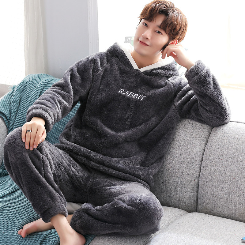 Men's pajamas autumn flannel thickened velvet warm long-sleeved teen coral velvet winter homewear suit