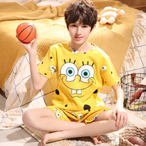 Childrens pajamas boys summer short-sleeved cotton thin cartoon boy middle and big boy baby Summer Home suit suit