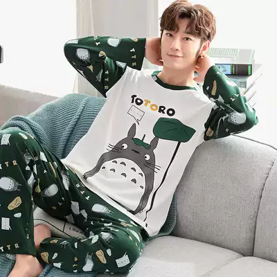 Men's pajamas spring and autumn pure cotton long sleeve tide cartoon male youth middle school students summer youth home clothing