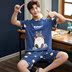 Summer mens pajama ngắn tay áo quần short cotton mens mỏng junior học sinh trung học quần áo cartoon nhà thiết. 